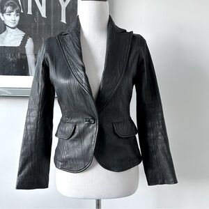 Lanvin en Blue Leather Blazer Jacket